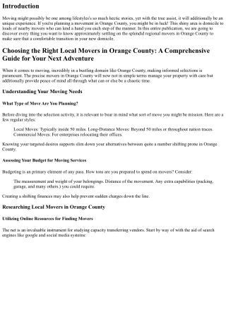 Choosing the Right Local Movers in Orange County: A Comprehensive Guide for Your