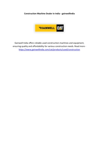 Construction machine dealer in india-gainwellindia