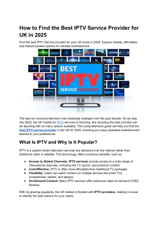 How to Find the Best IPTV Service Provider for UK in 2025
