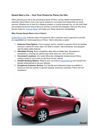 Karent Rent a Car – Your First Choice for Paros Car Hire