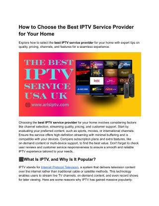 How to Choose the Best IPTV Service Provider for Your Home