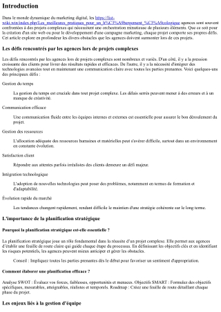 “Les défis rencontrés par les agences lors de projets complexes.