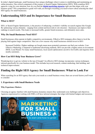 Finding the Right SEO Agency for Small Businesses: What to Look For