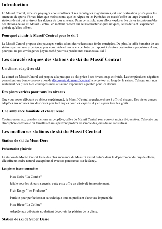 Les Pistes Incontournables des Stations de Ski du Massif Central