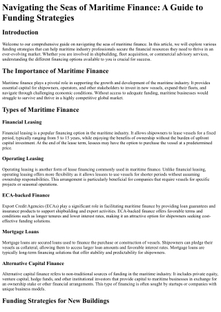 Navigating the Seas of Maritime Finance A Guide to Funding Strategies