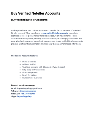 Most Significant Site To Buy Verified Neteller Accounts