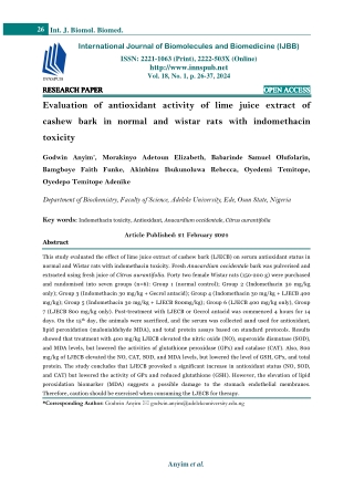 Evaluation of antioxidant activity of lime juice extract of cashew bark