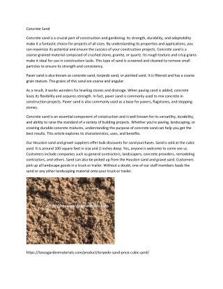 Concrete sand Torpedo Sand – Price / Cubic Yard