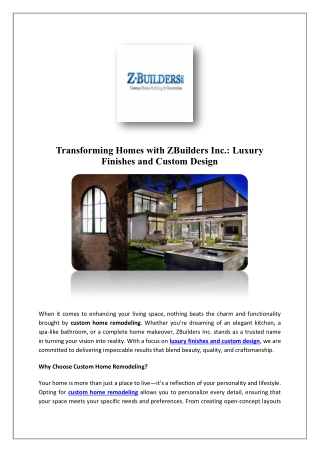 Home Builders With Craftsmanship Expertise | Zbuilders