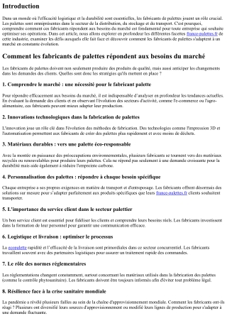 Comment les fabricants de palettes répondent aux besoins du marché