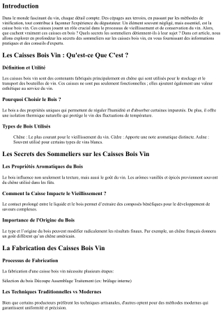 Les Secrets des Sommeliers sur les Caisses Bois Vin