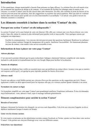 Les éléments essentiels à inclure dans la section 'Contact' du site.