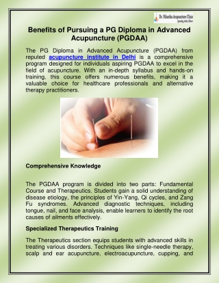 Acupuncture institute in Delhi