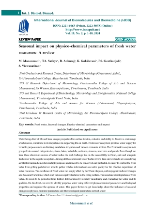 Seasonal impact on physico-chemical parameters of fresh water resources