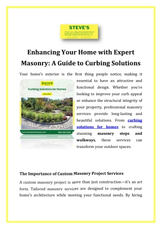 Enhancing Your Home with Expert Masonry A Guide to Curbing Solutions