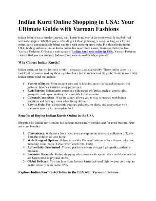 Indian Kurti Online Shopping in USA with Varman Fashions