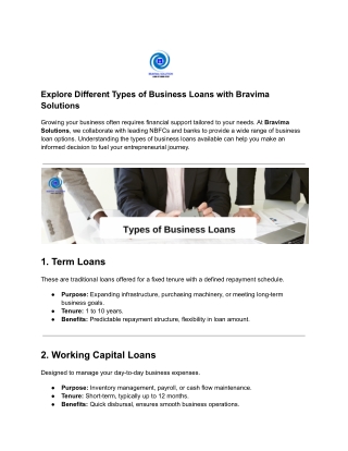 Explore Different Types of Business Loans with Bravima Solutions