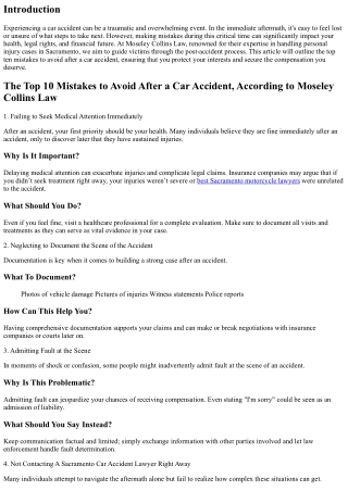 The Top 10 Mistakes to Avoid After a Car Accident, According to Moseley Collins