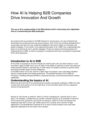 How AI Is Helping B2B Companies Drive Innovation And Growth