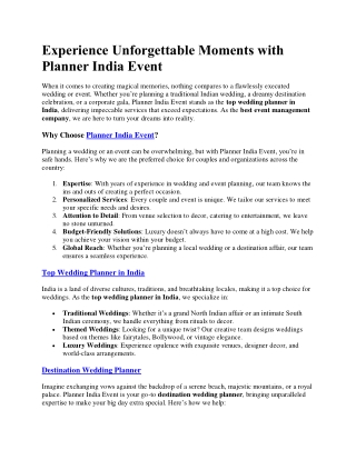 Experience Unforgettable Moments with Planner India Event