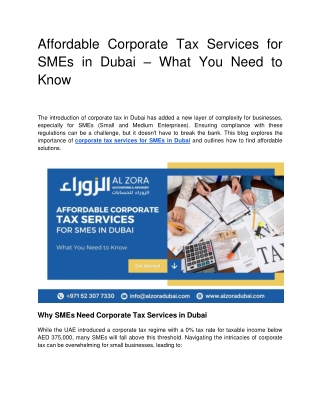 Affordable Corporate Tax Services for SMEs in Dubai – What You Need to Know