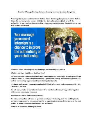 Green Card Through Marriage- Common Wedding Interview Questions Demystified