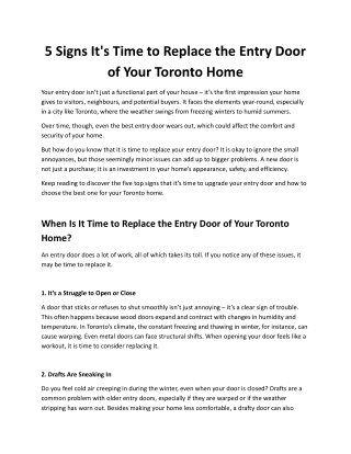 When to Replace Your Entry Door: Top Signs for Toronto Homes