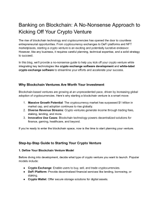 Banking on Blockchain_ A No-Nonsense Approach to Kicking Off Your Crypto Venture