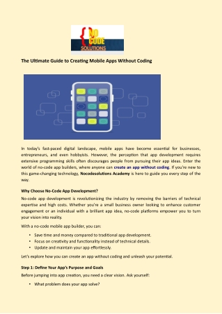 The Ultimate Guide to Creating Mobile Apps Without Coding - Nocodesolutions Academy
