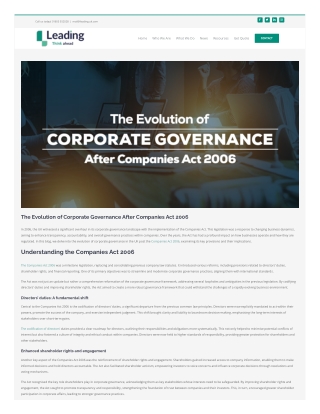 The Evolution of Corporate Governance After Companies Act 2006