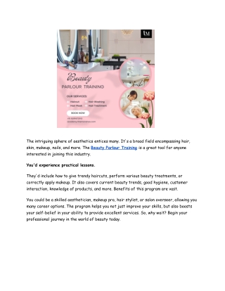 Beauty Parlour Training Discover Your Capabilities in the World of Aesthetics