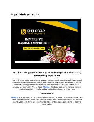 Revolutionizing Online Gaming: How Kheloyar is Transforming the Gaming Experienc