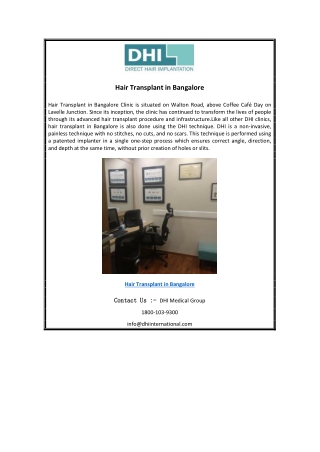 Hair Transplant in Bangalore