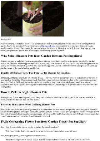 Add Style to Your Plants with Blossom Pots from Garden Flower Pot Suppliers