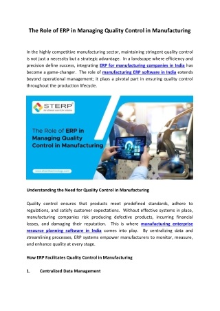 The Role of ERP in Managing Quality Control in Manufacturing