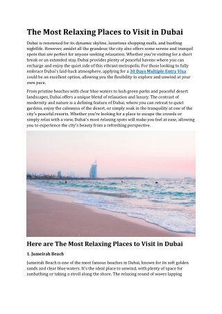 The Most Relaxing Places to Visit in Dubai