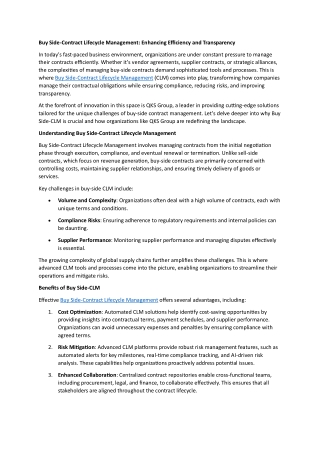 Buy Side-Contract Lifecycle Management Enhancing Efficiency and Transparency
