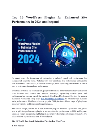 Top 10 WordPress Plugins for Enhanced Site Performance in 2024 and beyond