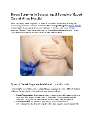 Breast Surgeries in Basavanagudi Bangalore Expert Care at Himas Hospital