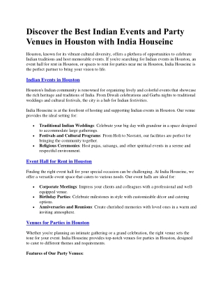 Best Indian Events and Party Venues in Houston with India Houseinc