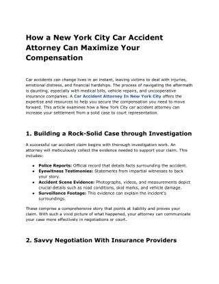 How a New York City Car Accident Attorney Can Maximize Your Compensation