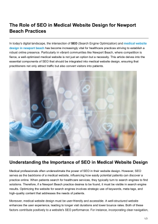 The Role of SEO in Medical Website Design for Newport Beach Practices