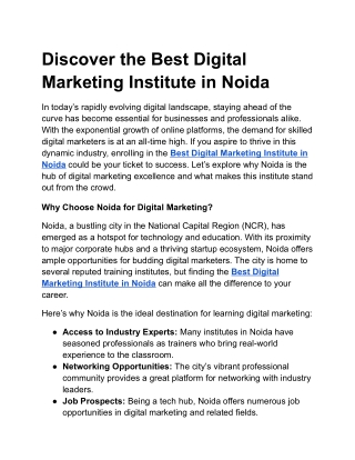 Discover the Best Digital Marketing Institute in Noida
