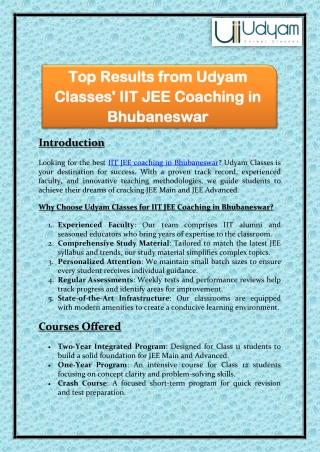 Top Results from Udyam Classes' IIT JEE Coaching in Bhubaneswar