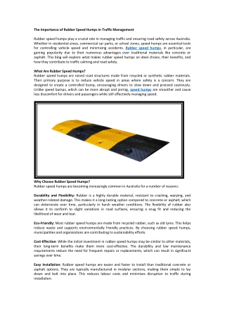 The Importance of Rubber Speed Humps in Traffic Management