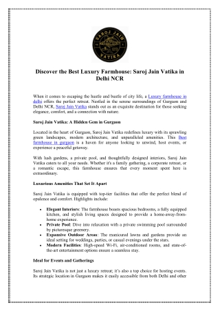 Experience Luxury Farmhouse in Delhi - Saroj Jain Vatika
