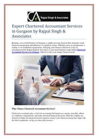 Expert Chartered Accountant Services in Gurgaon by Rajpal Singh & Associates