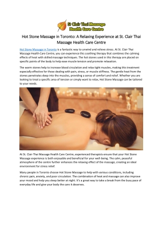 Hot Stone Massage in Toronto: A Relaxing Experience at St. Clair Thai Massage He