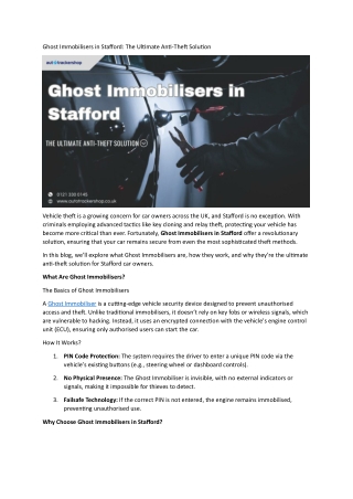 Ghost Immobilisers in Stafford