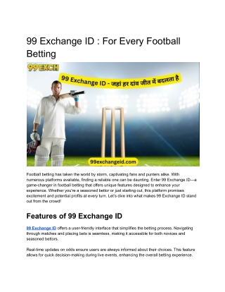 99 Exchange ID _ For Every Football Betting